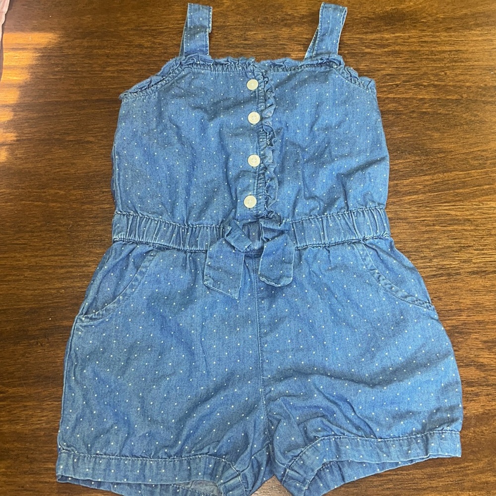 Baby Gap girl toddler chambray polka dot romper size 3T